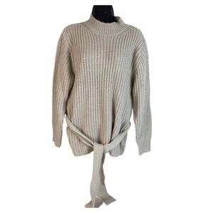 She + Sky Knit Belted Sweater Beige Oatmeal Size S NWT